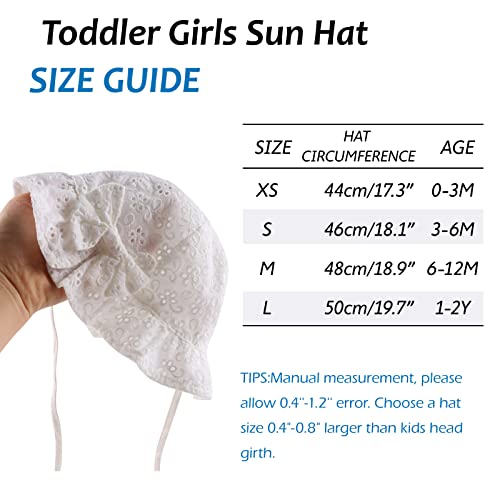 XIAOHAWANG Baby Girl Sun Hat Embroidered Flowers Toddler Bucket Hats Summer Cap for Infant Girls (White, 0-3 Months)
