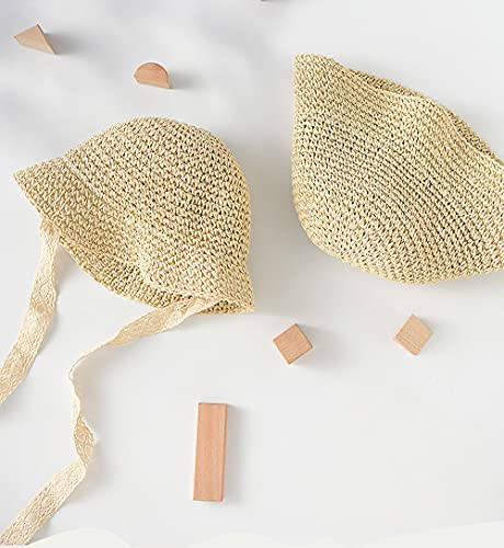IBLUELOVER Girls Straw Hat Foldable Sun Hat Summer Baby Kids Roll up Panama Hat Outdoor UV Protection Beach Hat with Lovely Lace Chin Strap for Toddler Kids 2-7 Years Beige