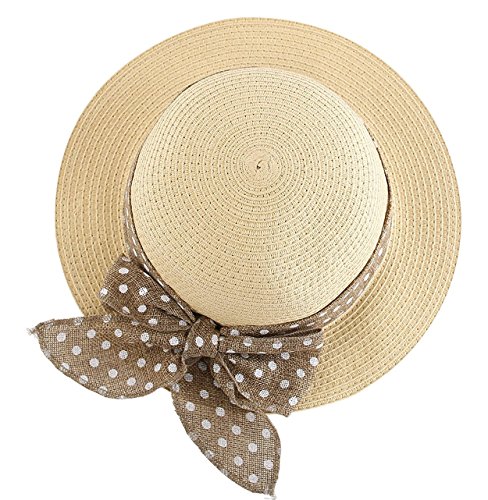 Magracy Baby Girls Straw Hat Lovely Sun Protection Hats Summer Bowknot Beach Cap for Kids XL Beige