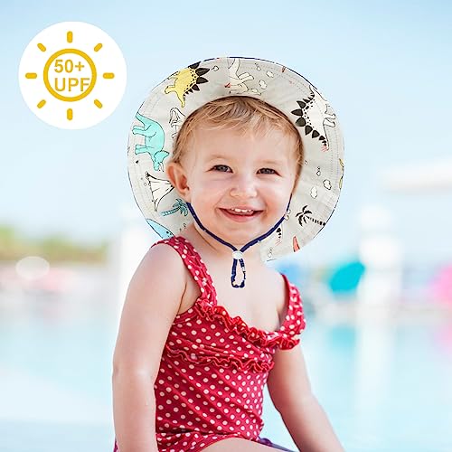 Aolso Baby Sun Hat, Baby Toddler Kids Sun-Hat, 50+ UPF Adjustable Toddler Sun Hat for Boys Girls 1-2 Years, Wide Brim Beach Cap Dinosaur Fisher Hat with Chin Strap (S-48cm)