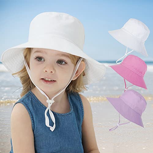 PythJooh Baby Sun Hat Toddler Girl Boy Summer Outdoor UPF 50+ Bucket Sun Hat Beach Pool Wide Brim Adjustable Strap Hats for 0-6Years White
