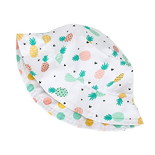 MASOCIO Baby Sun Hat Girls Toddler Summer Bucket Hats Kids Cap Adjustable 3 Reversible Age 0-6 Months Pineapple White