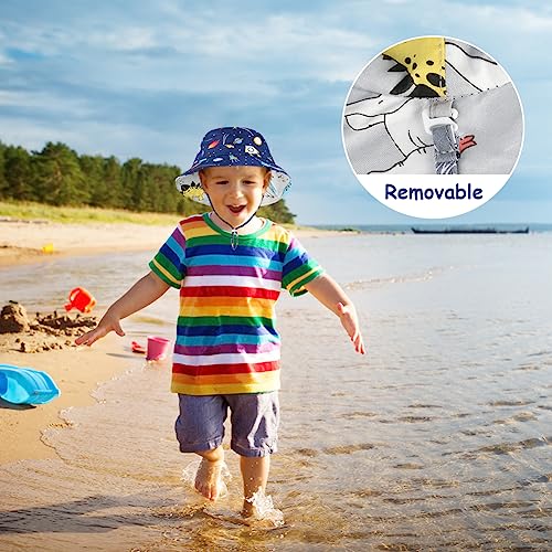 Aolso Baby Sun Hat, Baby Toddler Kids Sun-Hat, 50+ UPF Adjustable Toddler Sun Hat for Boys Girls 1-2 Years, Wide Brim Beach Cap Dinosaur Fisher Hat with Chin Strap (S-48cm)