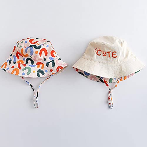 XYIYI Baby Kids Sun Hat Cute Beige Infant Toddler Bucket Hats Wide Brim Beach Fisherman Hats for 6-12 Months Boys Girls, Reversible Double-Side-Wear