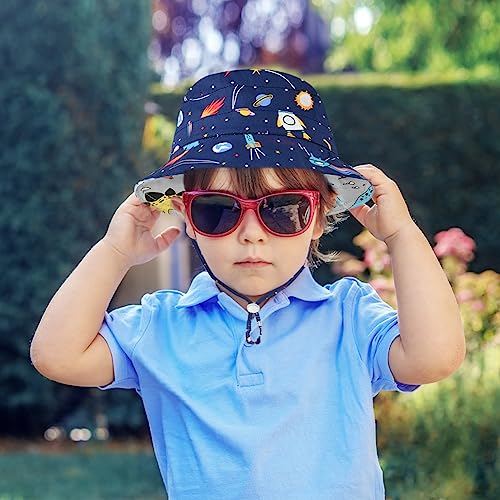 Aolso Baby Sun Hat, Baby Toddler Kids Sun-Hat, 50+ UPF Adjustable Toddler Sun Hat for Boys Girls 1-2 Years, Wide Brim Beach Cap Dinosaur Fisher Hat with Chin Strap (S-48cm)