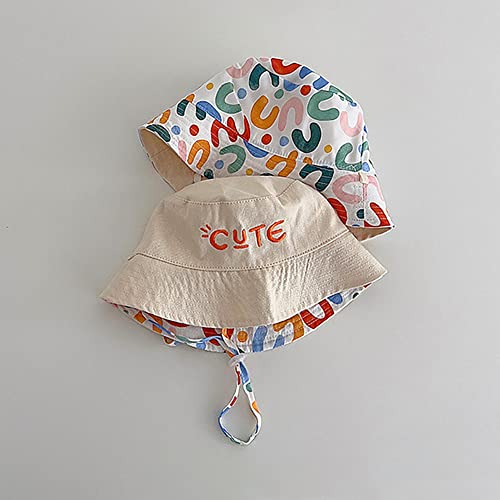 XYIYI Baby Kids Sun Hat Cute Beige Infant Toddler Bucket Hats Wide Brim Beach Fisherman Hats for 6-12 Months Boys Girls, Reversible Double-Side-Wear