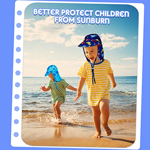 SATINIOR 2 Pcs Baby Toddler Sun Hat UPF 50+ Summer Swim Cap with Chin Straps Flap Neck UV Sun Protection Hats Breathable Adjustable Flap Cap Soft Beach Hat for 1-10 Years Kids (Starfish, Dinosaur)