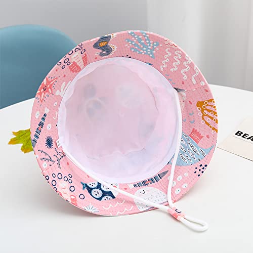 PythJooh Baby UPF 50+ Sun Hat Toddler Summer Sun Protection Bucket Hats Unisex Kid Cartoon Prints Outdoor Beach Bucket Hat with Chin Strap for Girls Boys 1-4Years