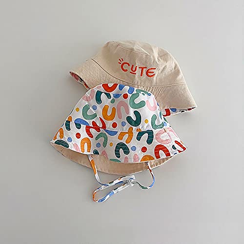 XYIYI Baby Kids Sun Hat Cute Beige Infant Toddler Bucket Hats Wide Brim Beach Fisherman Hats for 6-12 Months Boys Girls, Reversible Double-Side-Wear