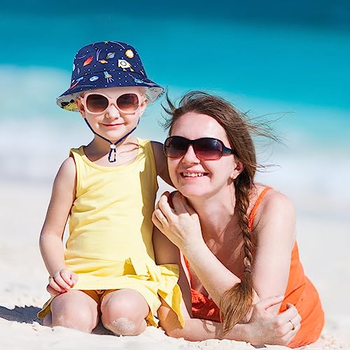 Aolso Baby Sun Hat, Baby Toddler Kids Sun-Hat, 50+ UPF Adjustable Toddler Sun Hat for Boys Girls 1-2 Years, Wide Brim Beach Cap Dinosaur Fisher Hat with Chin Strap (S-48cm)