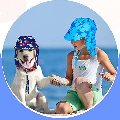 SATINIOR 2 Pcs Baby Toddler Sun Hat UPF 50+ Summer Swim Cap with Chin Straps Flap Neck UV Sun Protection Hats Breathable Adjustable Flap Cap Soft Beach Hat for 1-10 Years Kids (Starfish, Dinosaur)
