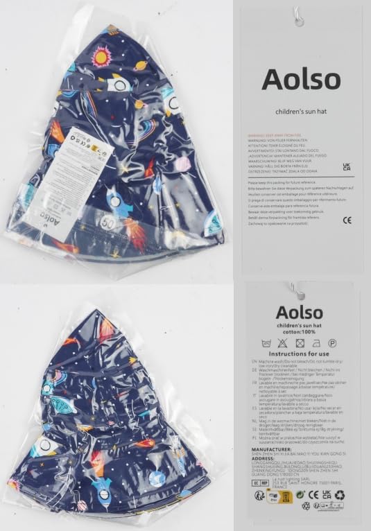 Aolso Baby Sun Hat, Baby Toddler Kids Sun-Hat, 50+ UPF Adjustable Toddler Sun Hat for Boys Girls 1-2 Years, Wide Brim Beach Cap Dinosaur Fisher Hat with Chin Strap (S-48cm)