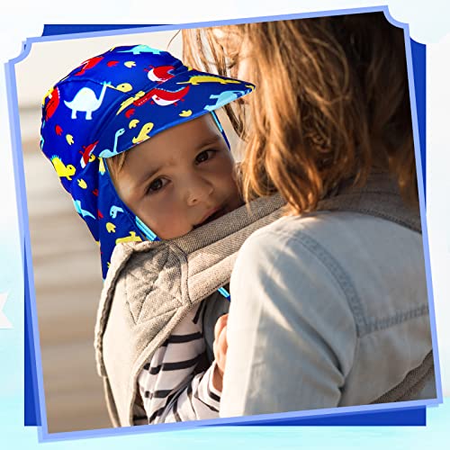 SATINIOR 2 Pcs Baby Toddler Sun Hat UPF 50+ Summer Swim Cap with Chin Straps Flap Neck UV Sun Protection Hats Breathable Adjustable Flap Cap Soft Beach Hat for 1-10 Years Kids (Starfish, Dinosaur)