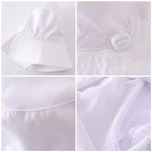 PythJooh Baby Sun Hat Toddler Girl Boy Summer Outdoor UPF 50+ Bucket Sun Hat Beach Pool Wide Brim Adjustable Strap Hats for 0-6Years White