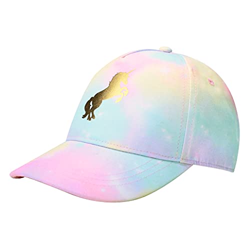 accsa Girls Baseball Cap with Unicorn Pattern Adjustable Sun Hat Tie-Dye Unicorn Hat Sports Outdoor Hat Kids Rainbow Snapback Cap