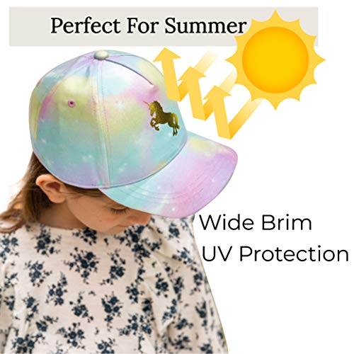 accsa Girls Baseball Cap with Unicorn Pattern Adjustable Sun Hat Tie-Dye Unicorn Hat Sports Outdoor Hat Kids Rainbow Snapback Cap