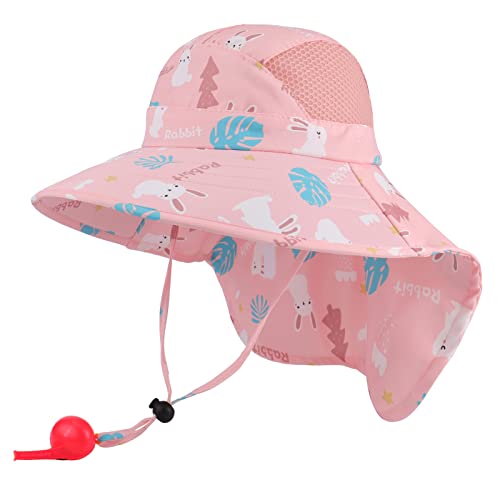 MK MATT KEELY Kids Sun Hat Girls Summer Neck Protection Wide Brim Beach Hat with Adjustable Chin Straps,Pink