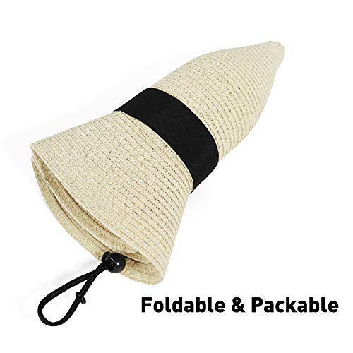 Girls Wide-Brim Straw Sun-Hat for Summer Beach with Bow, Little-girl Beige, 5-9 Years