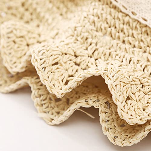 Uniyoung Baby Girls Summer Straw Hat Toddler Kids Lace Bowknot Sun Protection Hats Wide Brim Foldable Beach Hat for Holiday Travel Outdoor (Beige)