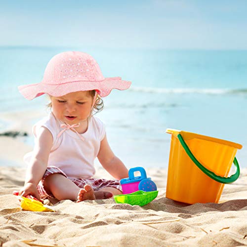 2 Pack Baby Sun Hats, Wide Brim Baby Girls Toddler Sun Hat with UV Protection, Cotton Beach Hat Summer Cap with Chin Strap for Infant Kids Toddler Pink, White