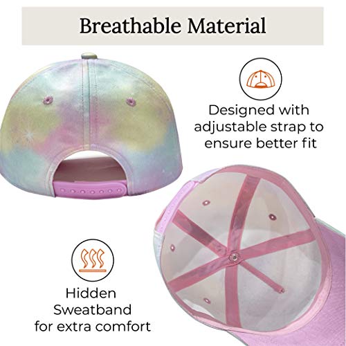 accsa Girls Baseball Cap with Unicorn Pattern Adjustable Sun Hat Tie-Dye Unicorn Hat Sports Outdoor Hat Kids Rainbow Snapback Cap