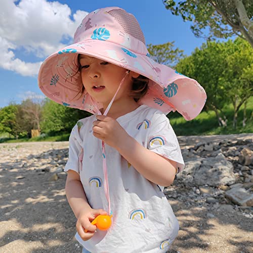 MK MATT KEELY Kids Sun Hat Girls Summer Neck Protection Wide Brim Beach Hat with Adjustable Chin Straps,Pink