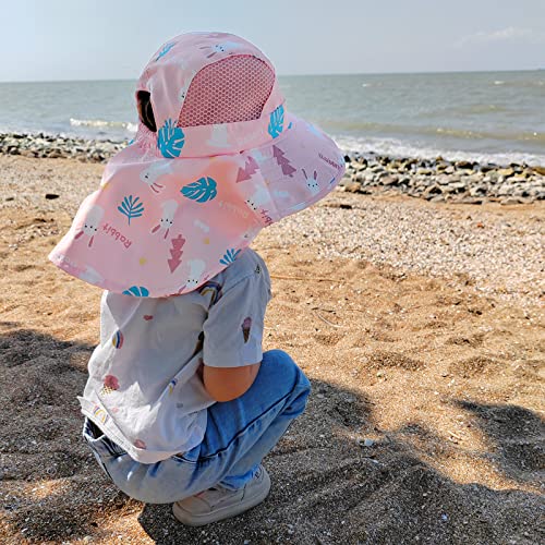 MK MATT KEELY Kids Sun Hat Girls Summer Neck Protection Wide Brim Beach Hat with Adjustable Chin Straps,Pink