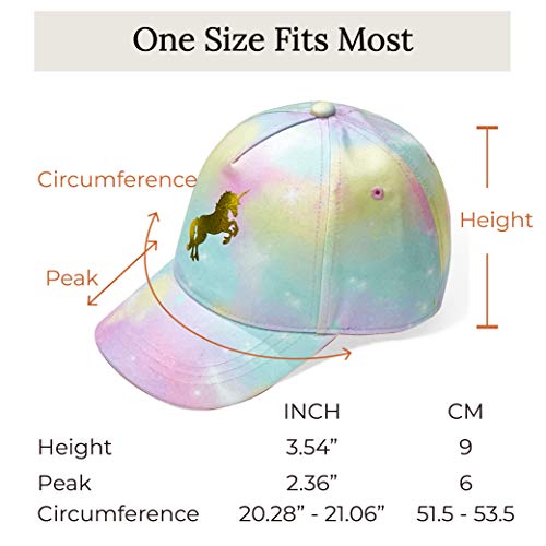 accsa Girls Baseball Cap with Unicorn Pattern Adjustable Sun Hat Tie-Dye Unicorn Hat Sports Outdoor Hat Kids Rainbow Snapback Cap