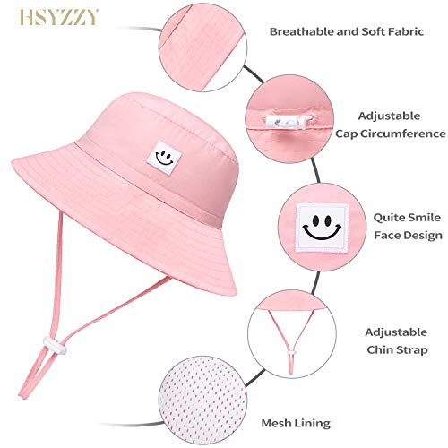HSYZZY Baby Sun Hat Smile Face Toddler UPF 50+ Sun Protective Bucket hat Nice Beach hat for Baby Girl boy Adjustable Cap - Pink - 2-4 Years