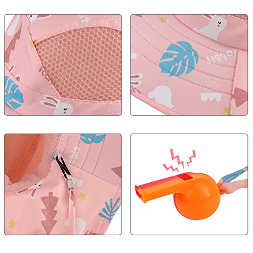 MK MATT KEELY Kids Sun Hat Girls Summer Neck Protection Wide Brim Beach Hat with Adjustable Chin Straps,Pink
