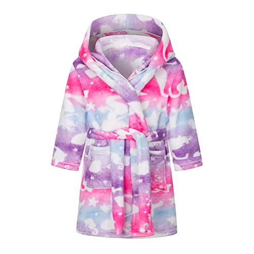NautySaurs Boys Dressing Gown Girls Unisex Children's Bathrobe Soft Flannel Fleece Robe for Kids 1-12 Years (Pink - Mermaid, 7-9 Years)