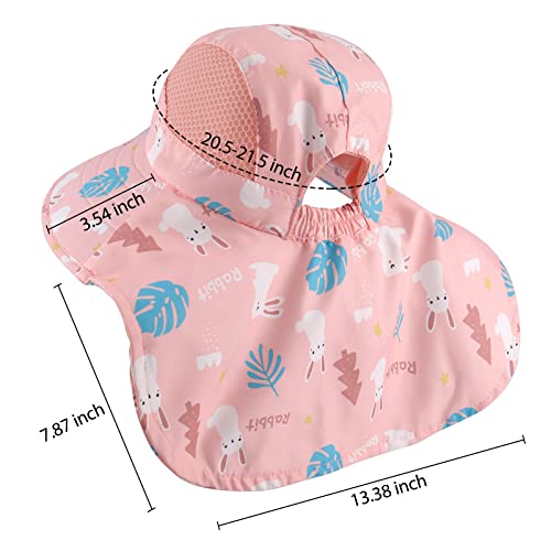 MK MATT KEELY Kids Sun Hat Girls Summer Neck Protection Wide Brim Beach Hat with Adjustable Chin Straps,Pink