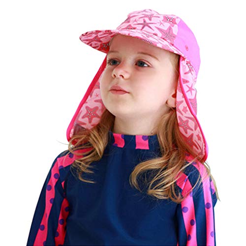 Baby Kids Legionnaire Swim Hat UPF 50 Kids Sun Hat for Girls Boys Bucket Summer Wide Brim Travel Beach Hat UV Sun Protection Sun Hat Flap Cap for Travel Adjustable Chin Strap 3-12 Years (Pink)