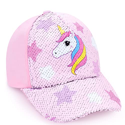 WAWSAM Girls Unicorn Baseball Cap Kids Trucker Hat Youth Cute Adjustable Snapback Cap for Sports Travel Hiking Toddler Girls Baseball Golf Hat for Ages 3-8 (Pink)