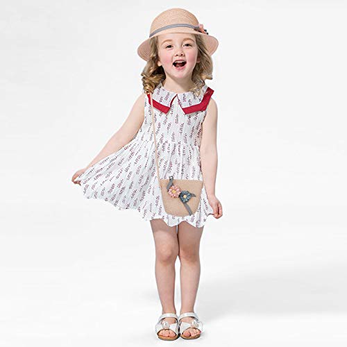 FT-SHOP Girls Sun Hat Summer Beach Straw Hats and Mini Cute Purse Sets with Flowers Decoation for Holiday Outdoor Activities
