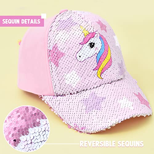 WAWSAM Girls Unicorn Baseball Cap Kids Trucker Hat Youth Cute Adjustable Snapback Cap for Sports Travel Hiking Toddler Girls Baseball Golf Hat for Ages 3-8 (Pink)