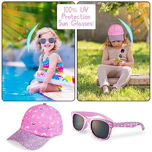 Peppa Pig Girls Summer Hat & Kids Sunglasses, Rainbow Unicorn Pink Baseball Cap & Sunglasses