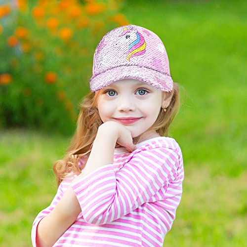 WAWSAM Girls Unicorn Baseball Cap Kids Trucker Hat Youth Cute Adjustable Snapback Cap for Sports Travel Hiking Toddler Girls Baseball Golf Hat for Ages 3-8 (Pink)