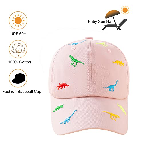 imKutie Baby Baseball Cap Cute Embroidered Dinosaur Boys Girls Beach Sun Hats Adjustable Toddler Hat UPF 50+ for 1-4 Years Pink