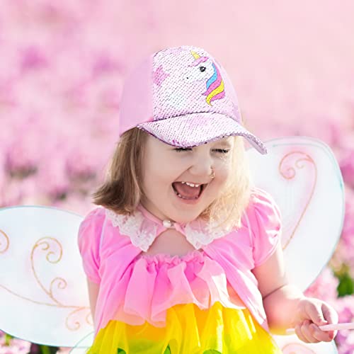 WAWSAM Girls Unicorn Baseball Cap Kids Trucker Hat Youth Cute Adjustable Snapback Cap for Sports Travel Hiking Toddler Girls Baseball Golf Hat for Ages 3-8 (Pink)