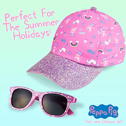 Peppa Pig Girls Summer Hat & Kids Sunglasses, Rainbow Unicorn Pink Baseball Cap & Sunglasses