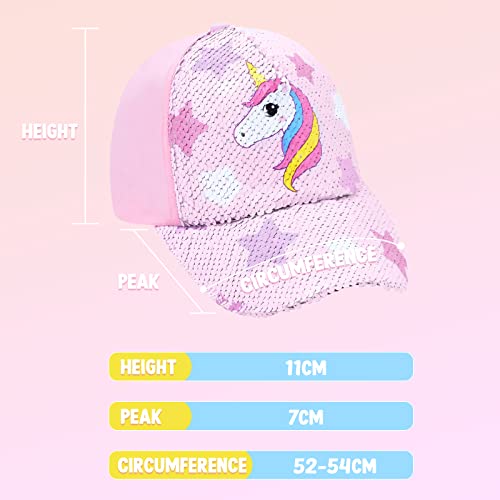 WAWSAM Girls Unicorn Baseball Cap Kids Trucker Hat Youth Cute Adjustable Snapback Cap for Sports Travel Hiking Toddler Girls Baseball Golf Hat for Ages 3-8 (Pink)