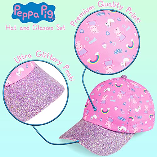 Peppa Pig Girls Summer Hat & Kids Sunglasses, Rainbow Unicorn Pink Baseball Cap & Sunglasses