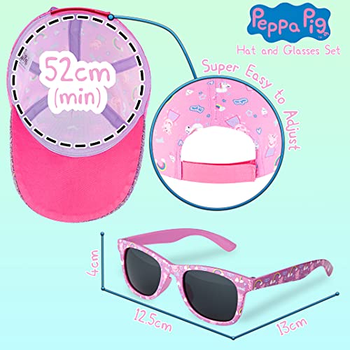 Peppa Pig Girls Summer Hat & Kids Sunglasses, Rainbow Unicorn Pink Baseball Cap & Sunglasses