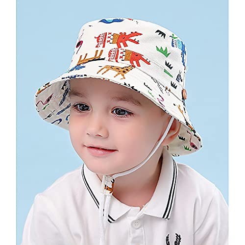 Toddler Bucket Sun Hat Cute Animals World Print Summer Outdoor Kids Beach Hat for 2-4 Years Old Boys Girls