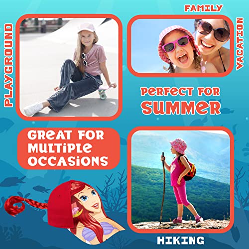 Disney Baseball Cap for Girls - Removable Plait Adjustable Strap Summer Accessories Childrens Sun Hat - Girls Gifts