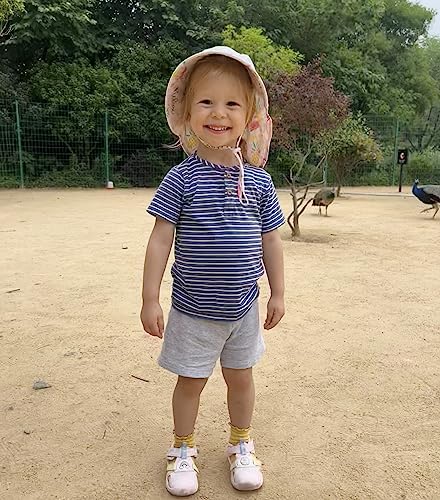 LACOFIA Baby Cotton Summer Hat Toddler Girls Sun Hat Kids UPF 50+ Neck Protection Flap Cap with Adjustable Chin Straps Pink 2-5 Years