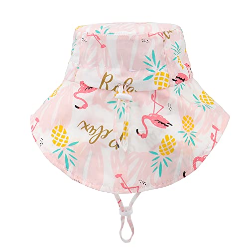 LACOFIA Baby Cotton Summer Hat Toddler Girls Sun Hat Kids UPF 50+ Neck Protection Flap Cap with Adjustable Chin Straps Pink 2-5 Years