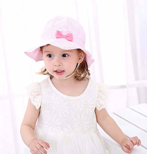 Girls Summer Sun Hat, Foldable Bucket Hat Soft Cotton Beach Hats Wide Brim Fisherman's Hat, Pink, 52CM