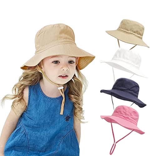 YANWANG Baby Kids Adjustable Bucket Sun Hat, UPF 50+ Sun Protection Beach Cap for Toddler Boys Girls(Khaki,3-8years)